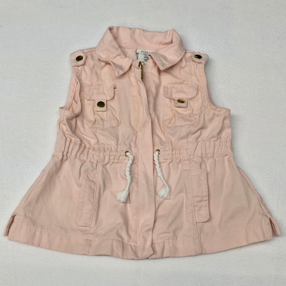 Aspen Kids Girls Pink Utility Vest Zip Front Peplum Waist 18M